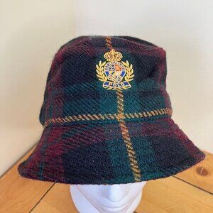 Polo Ralph Lauren Plaid Bucket Hat with Embroidered Crest Alpaca Wool Blend